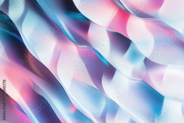 Obraz An abstract wave pattern with soft gradients of pink, blue, and white colors, creating a fluid and dynamic visual effect.