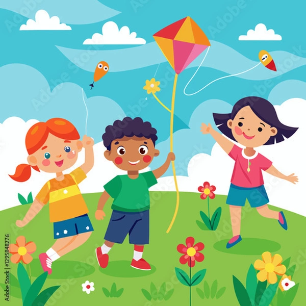 Fototapeta boy and girl kite