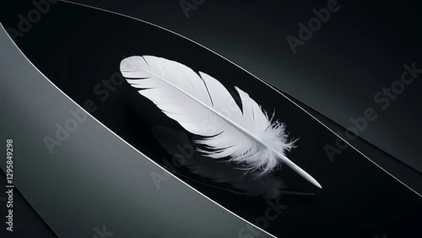 Obraz White feather on black background