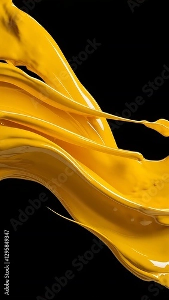 Obraz Close-up view of bright yellow flowing paint on black background