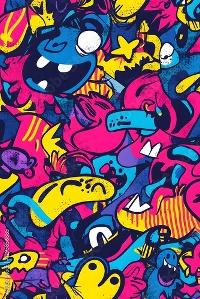 Fototapeta Vibrant cartoon faces pattern design for apparel, background