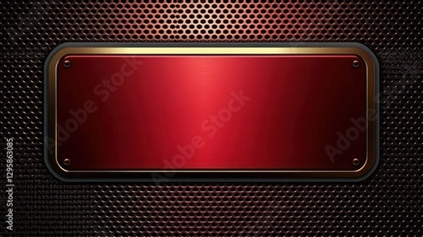 Obraz Glossy Red Metal Plate on Textured Black Background with Rim