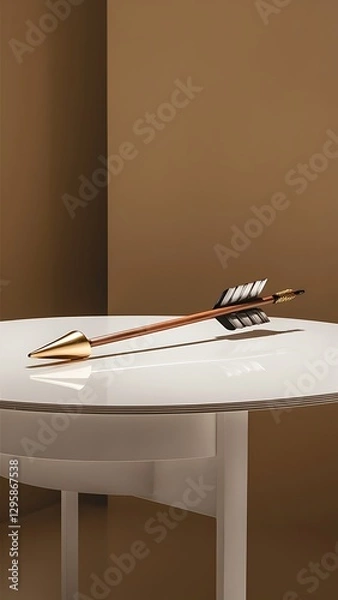 Obraz Arrow on white table and beige background