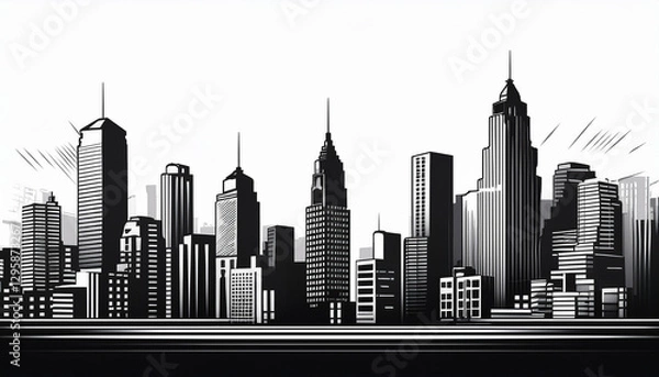 Obraz City with skyscrapers in 2d illustration isolated on white and copy space for text or logo, part 2