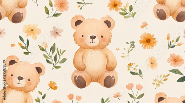 Fototapeta Seamless pattern of cute teddy bear