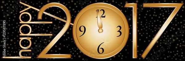 Obraz Happy 2017 Clock on black