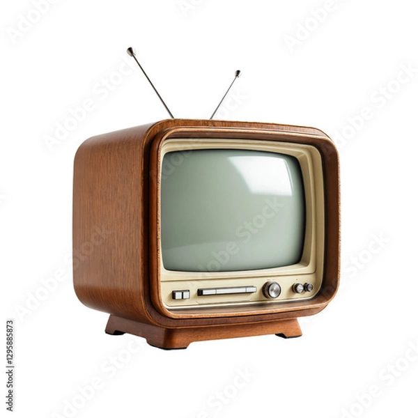 Obraz Vintage Retro Television with Wooden Frame and Antennas Transparent background