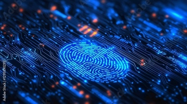 Fototapeta Blue Digital Fingerprint on Circuit Board Background Technology