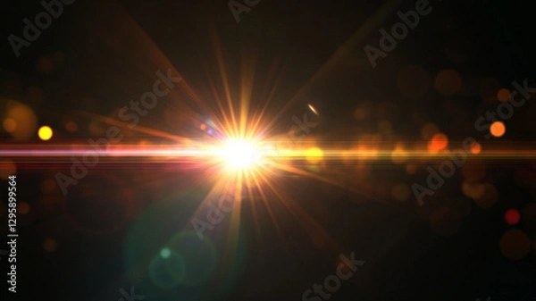 Fototapeta Bright lens flare effect on dark background creates depth