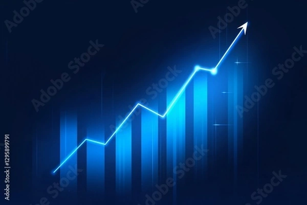 Obraz Blue growth graph business chart data diagram on success financial presentation background with abstract up arrow bar symbol