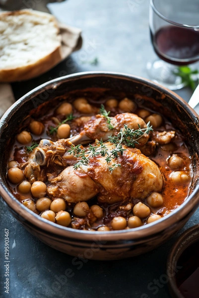 Fototapeta Lebanese Moghrabieh with Chicken, Chickpeas, and Aromatic Spices