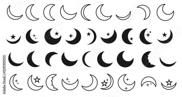 Fototapeta set of Crescent moon icon vector. crescent moon designs with stars illustration collection. astronomical spiritual islamic icons designs. editable file