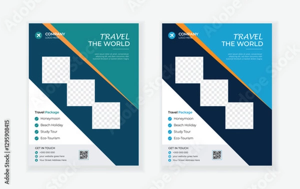 Obraz travel flyer design template, tour flyer, tourism color a4 print ready flyer