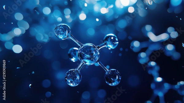 Fototapeta Blue Water Molecule Abstract Background - Abstract Backgrounds