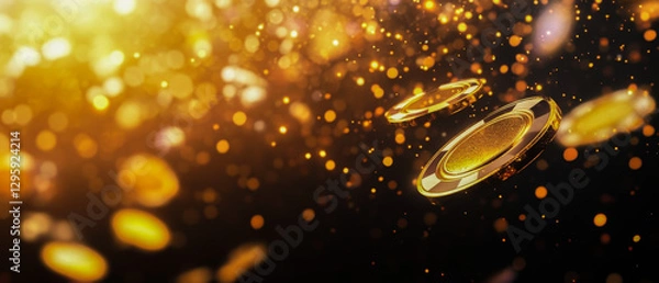 Fototapeta gold background light black golden casino vector glitter particle dust award poker vip magic effect shine star game spotlight luxury bokeh 3d design yellow glamour white spark sparkle chip line slot 