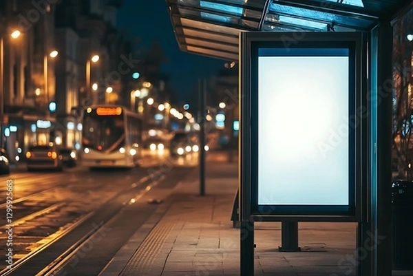 Fototapeta Blank billboard at night bus stop. (3)