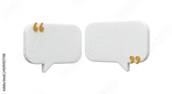 Fototapeta Isolated Pair of White Speech Bubbles Enhanced with Elegant Golden Quotation Accents