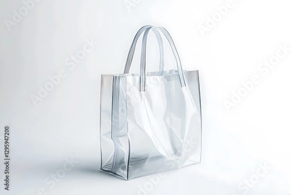 Fototapeta Clear plastic tote bag on white background.