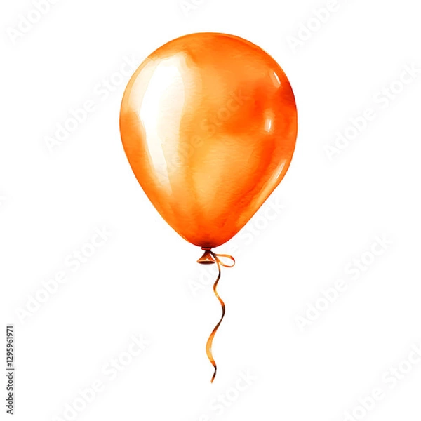 Fototapeta Single shiny orange balloon with a reflective surface and a curled ribbon, illustrated in a minimalist style, symbolizing joy, celebration, and festive energy