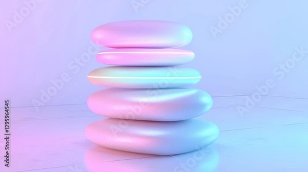 Fototapeta Futuristic Pastel Gradient Pebbles Stacked With Neon Glow In Minimalist Abstract Setting