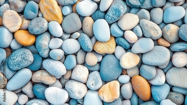 Fototapeta Smooth Blue And Beige Pebbles With Natural Textures In A Harmonious Organic Arrangement