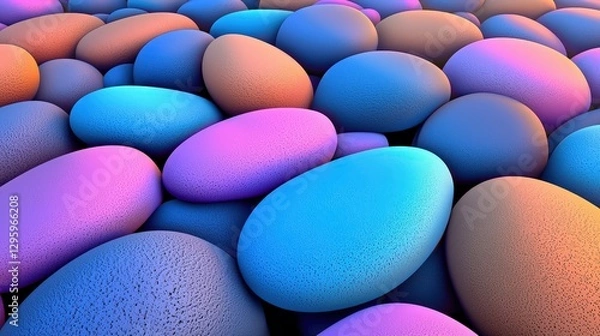 Fototapeta Vibrant Gradient Pebbles In Shades Of Blue, Purple, And Orange With Smooth Textures