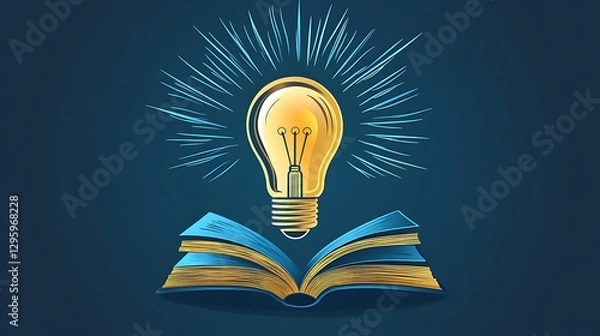 Fototapeta Open Book with Glowing Lightbulb  Symbol of Knowledge, Education, and Creativity