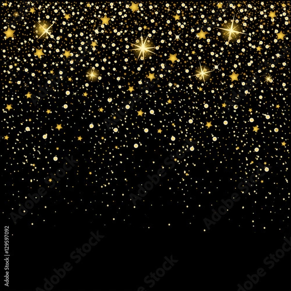 Fototapeta eps 10 vector premium golden glitter background. Shiny falling stars luxury calendar cover, banner, poster, brochure,leaflet,booklet,magazine cover, greeting card, wallpaper template for web and print