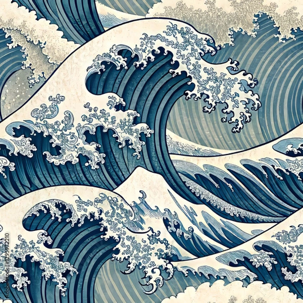 Fototapeta Seamless Japanese wave pattern in blue tones