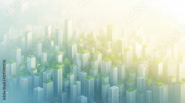Obraz A cityscape with tall buildings and green plants growing on them
