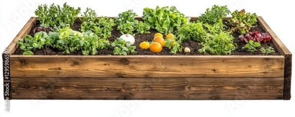 Fototapeta Lush Vegetable Patch Displaying Various Greens and Root Vegetables on White Background