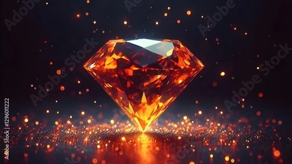 Fototapeta abstract shiny bright big transparent orange diamond gemstone in an abstract dark fantasy background