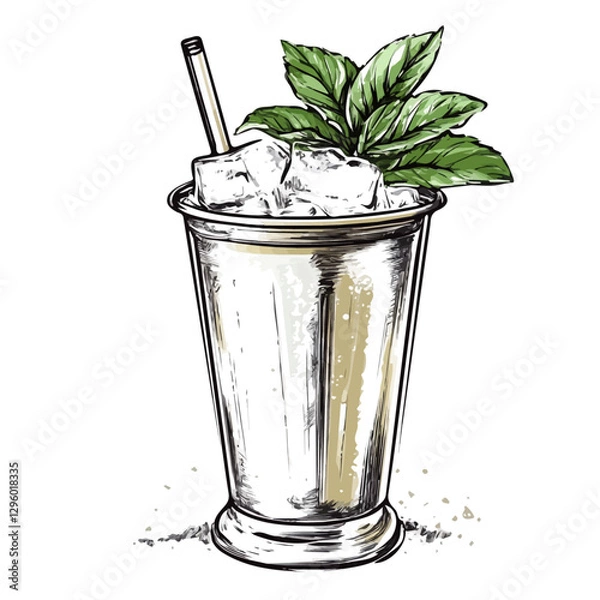 Fototapeta Mint julep minimalist 2D vector graphic illustration sketch on a white background.

