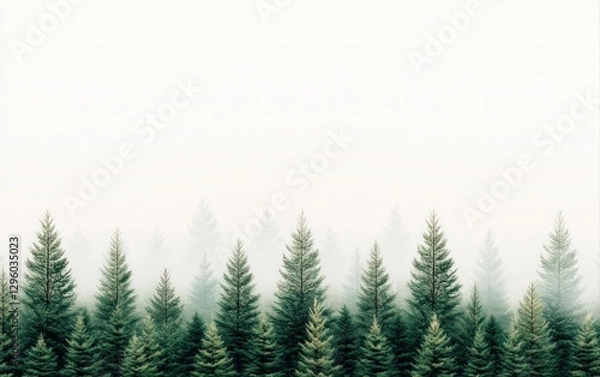 Obraz Serene Foggy Forest Landscape Majestic Evergreens in Misty Atmosphere Tranquil Nature Scene with Tall Pine Trees