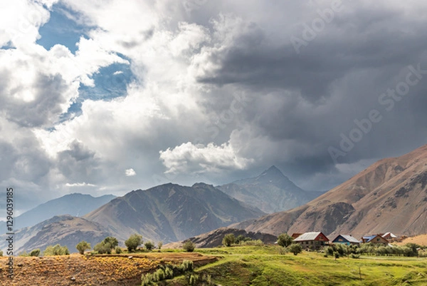 Fototapeta Beautiful landscape with Himalayan mountains at Dras town in the union territory of Ladakh in India.