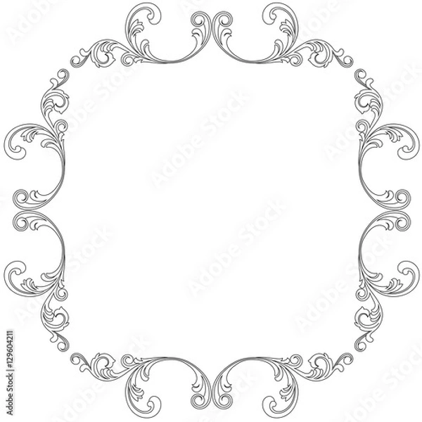Fototapeta Vintage border frame engraving with retro ornament pattern in antique baroque style decorative design. Vector.