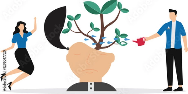 Obraz Businessman out of jigsaw fix mindset from human with improve or develop ideas growth mindset on the head human