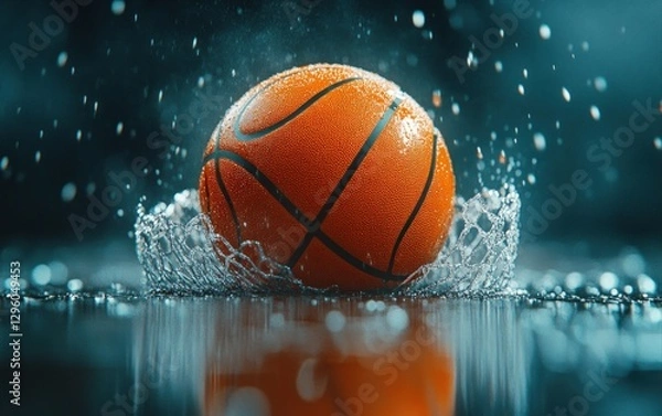 Fototapeta Wet Basketball Splashing into Water A Dynamic Sports Image Perfect for Action and Energy Themes