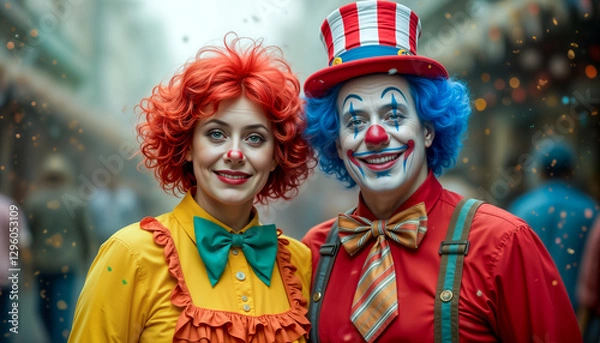 Fototapeta Portrait eines Clownpaars