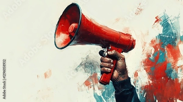 Fototapeta Man shouting into a megaphone announcing a message