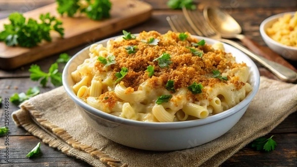 Fototapeta Creamy Baked Mac and Cheese with Breadcrumbs