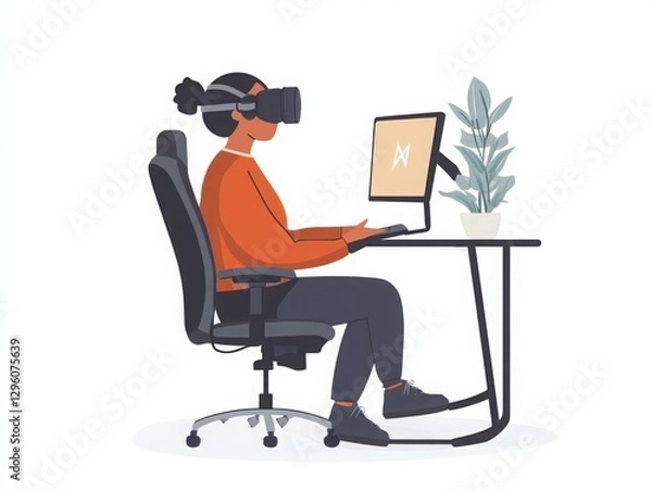 Obraz Woman with VR glasses working on computer