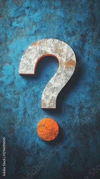 Fototapeta A white question mark and a red dot on a blue textured background