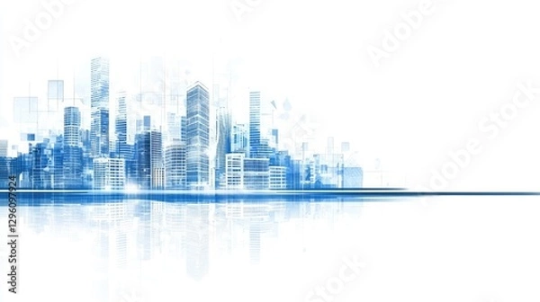 Fototapeta Abstract city skyline reflection, modern architecture, urban landscape, background illustration, graphic design