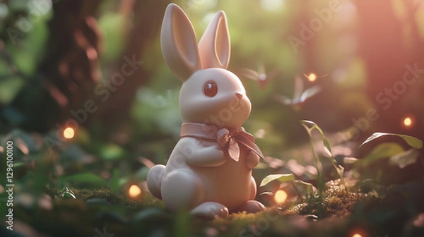 Fototapeta Bunny in the middle of an enchanted forest