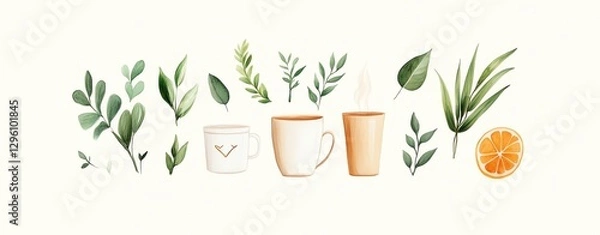 Fototapeta Stylish composition of plants and cups.