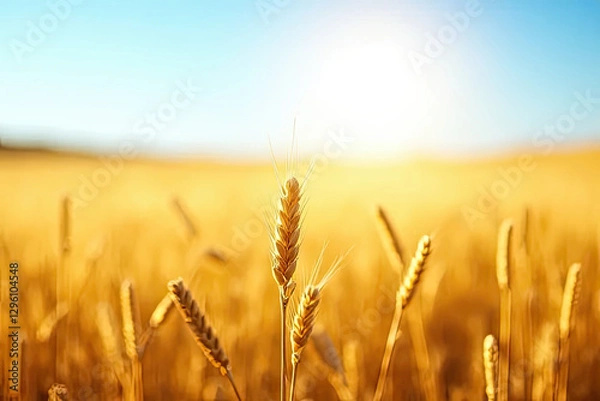 Fototapeta Golden Wheat Field Under Bright Sunlight with Warm Glow and a Tranquil Countryside Ambiance Creating a Dreamy and Picturesque Rural Harvest Landscape