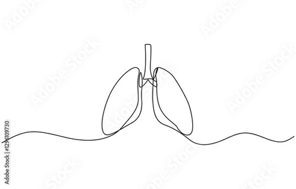 Fototapeta One continuous line drawing of lungs . single line lung concept, Continuous single line drawing of anatomical human lungs organ medical internal anatomy concept one line design.