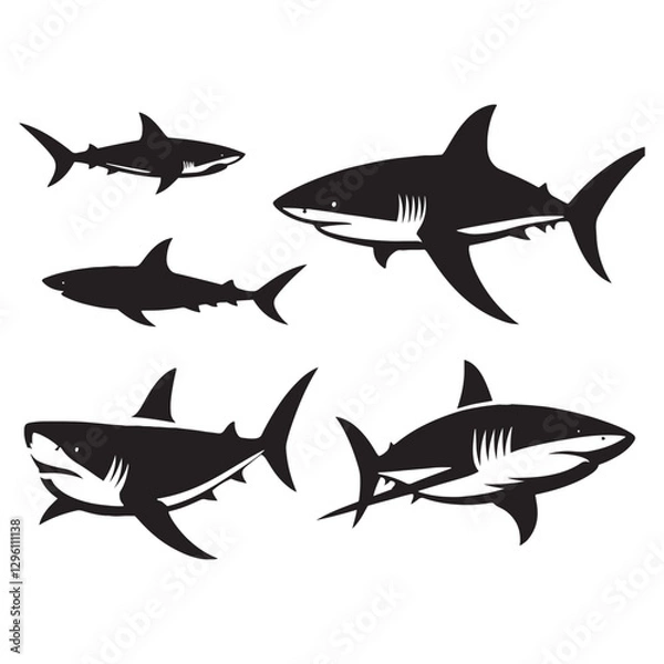 Fototapeta Terrifying Great White Shark silhouette, nature’s most feared hunter - Great White Shark illustration - Minimalist Great White Shark vector - Fish silhouette
