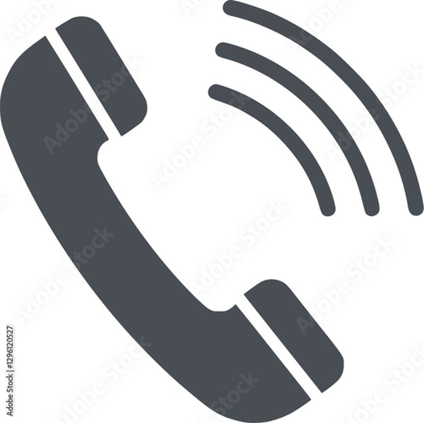Fototapeta Minimalist black icon of a telephone handset with sound waves, representing communication, calling, customer service, and connectivity.  
